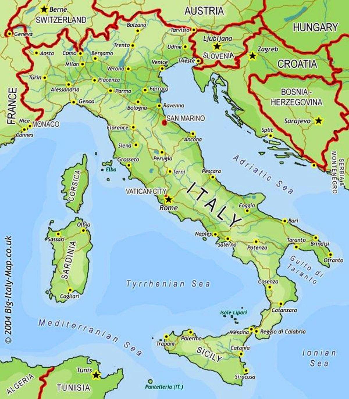 Mapa da Itália e dos países limítrofes