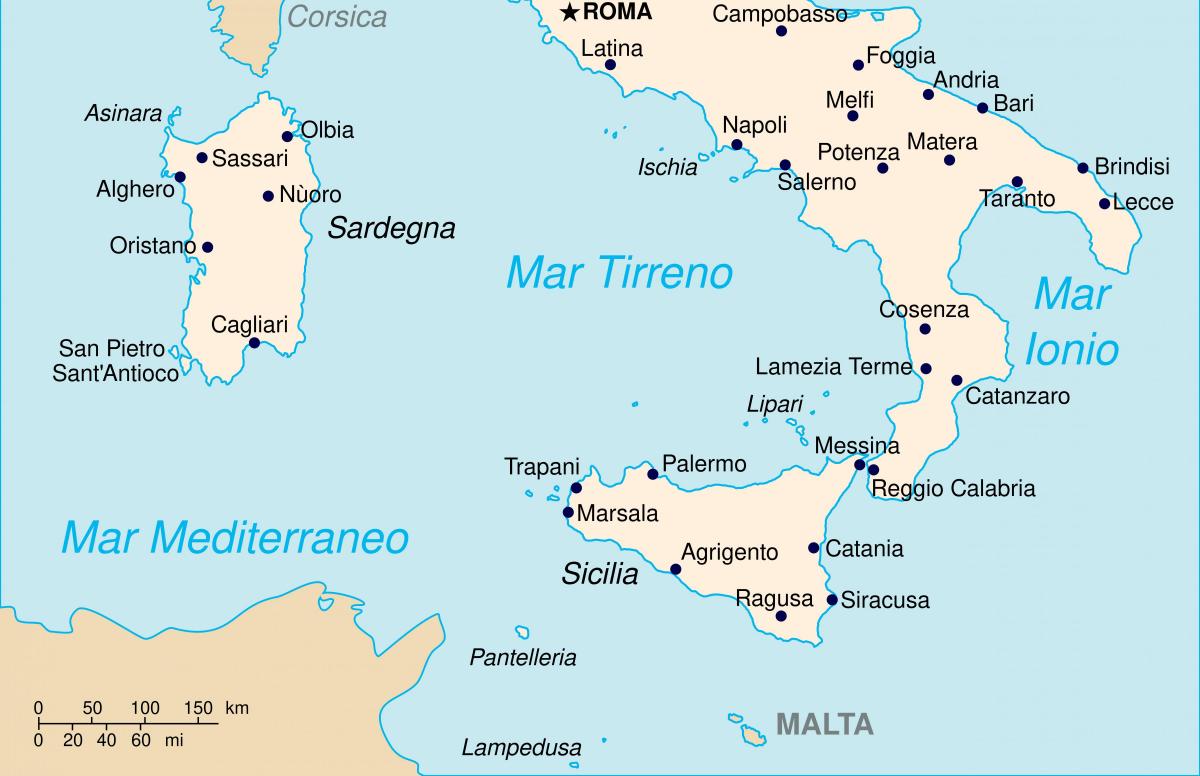 Mapa do sul da Itália